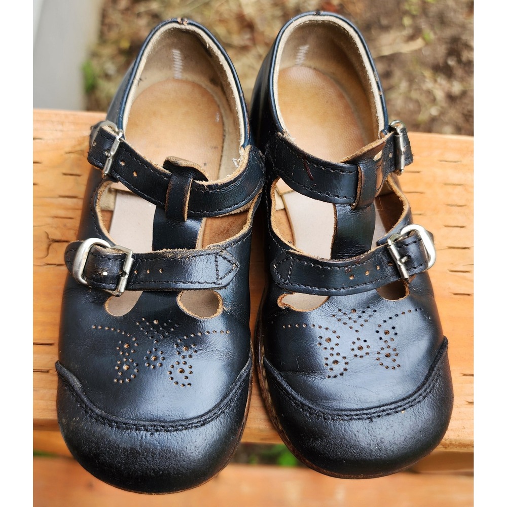 Handmade Black Leather Toddler 7.5 or 8‎ Double Buckle Mod Retro Dress Shoes